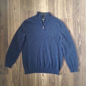 💙 Cashmere Club Room Quarter Zip Sweater Preppy Blue Size L 100% Cashmere